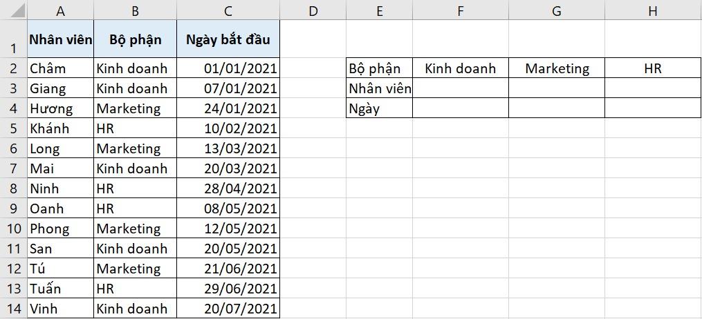 XLOOKUP tìm giá trị từ dưới lên