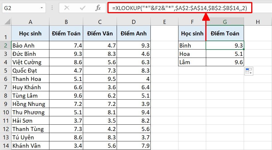 Tìm kiếm với ký tự đặc biệt với XLOOKUP