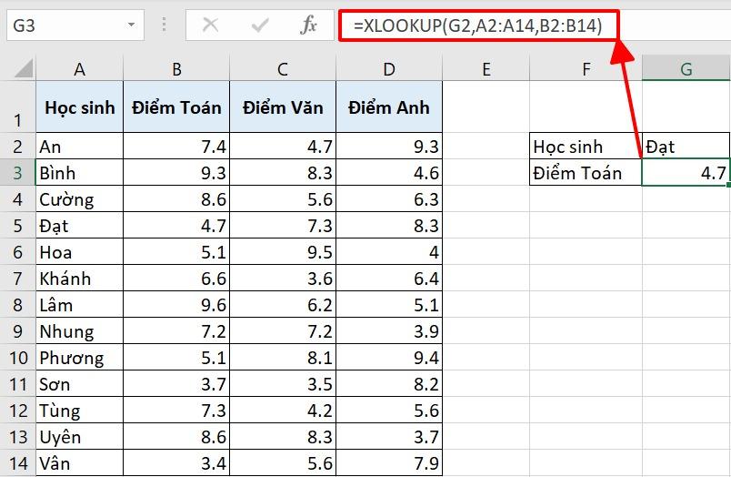 Hàm XLOOKUP chỉ cần chọn cột chứa kết quả dò tìm thay vì chọn cả bảng