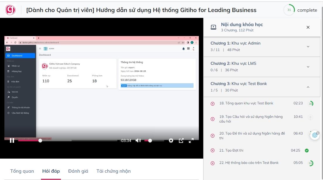 Gitiho có sẵn khóa học hướng dẫn sử dụng tính năng “Test bank” một cách chi tiết