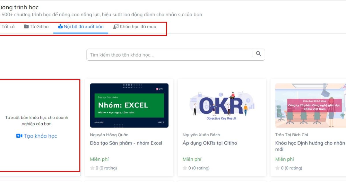 Doanh nghiệp có thể tải lên các khóa học nội bộ lên hệ thống