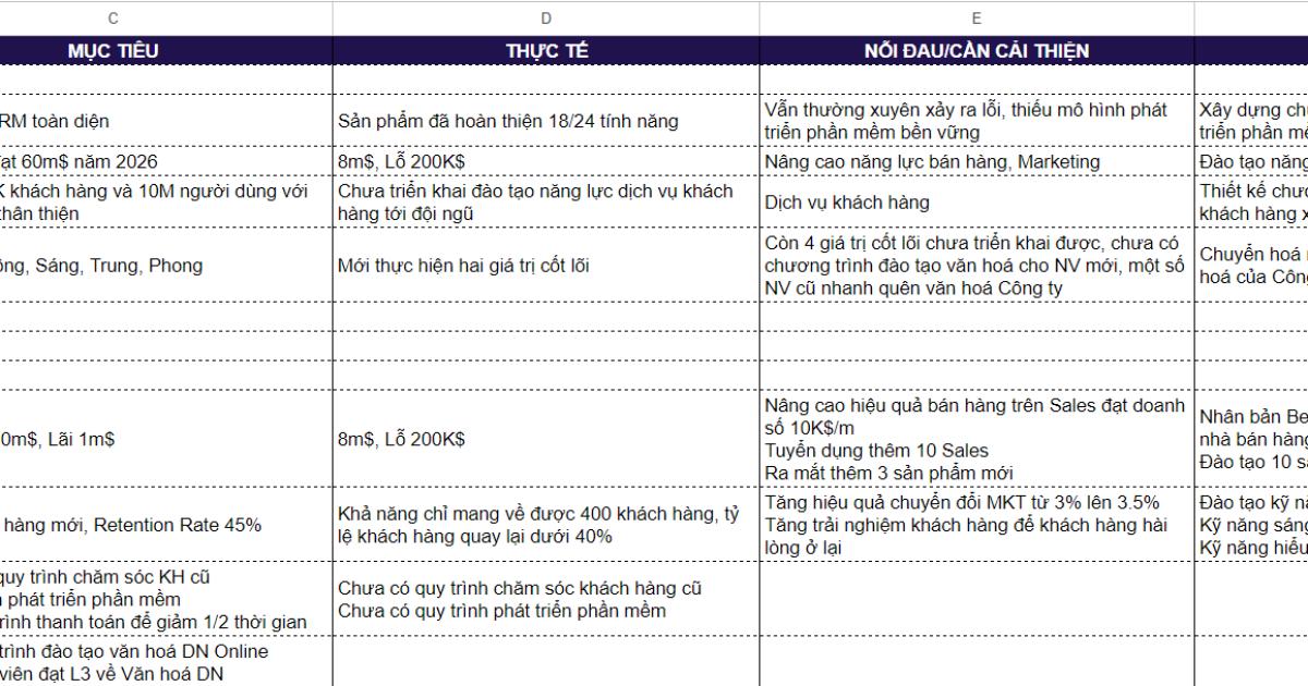 Bảng phân tích chi tiết tình hình doanh nghiệp