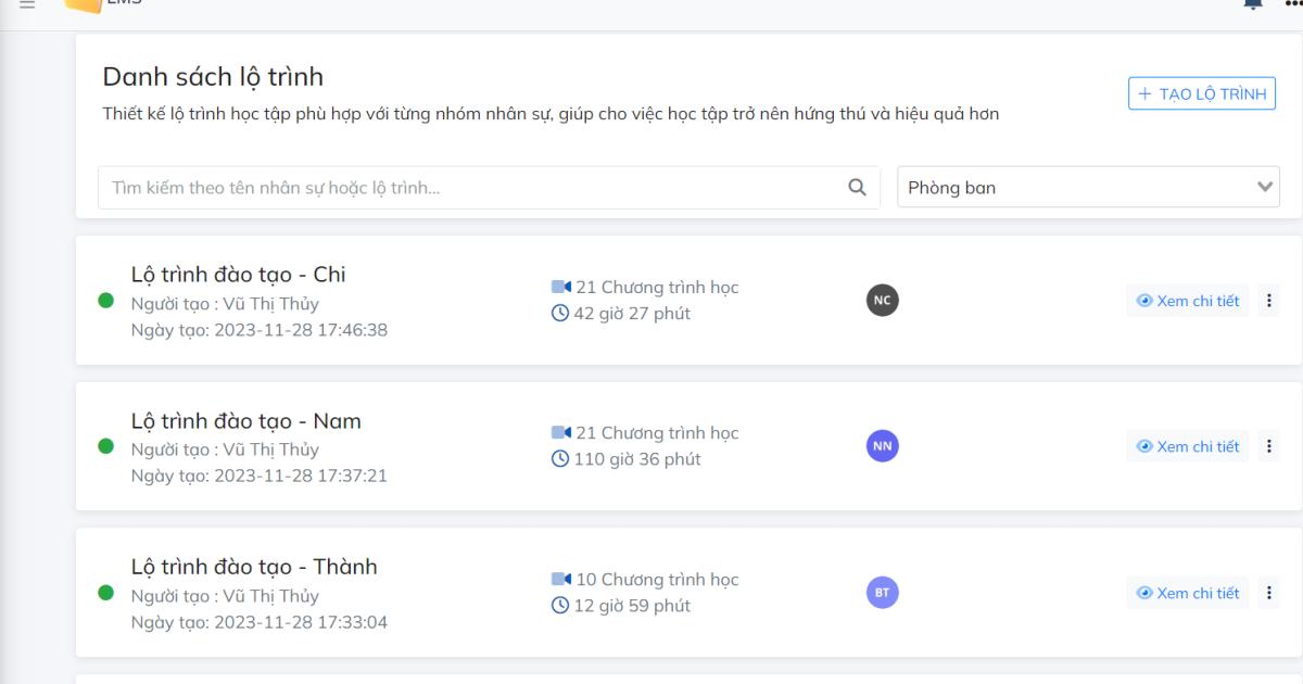 Tính năng Lộ trình học tập trên hệ thống LMS