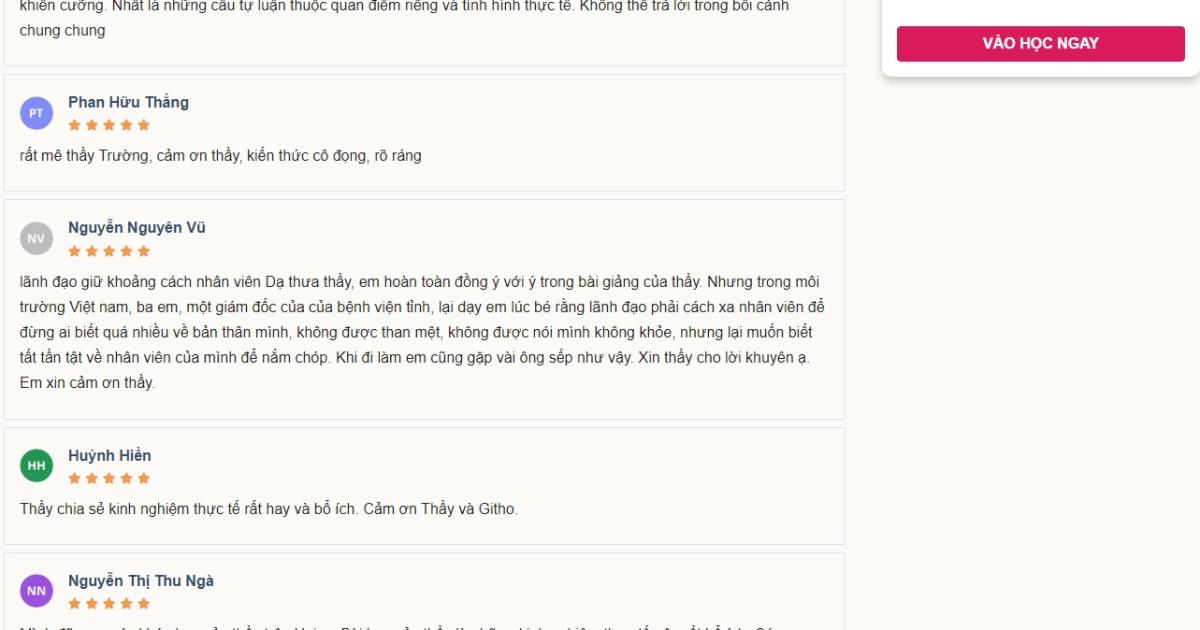 Feedback khóa học của Giáo sư Phan Văn Trường