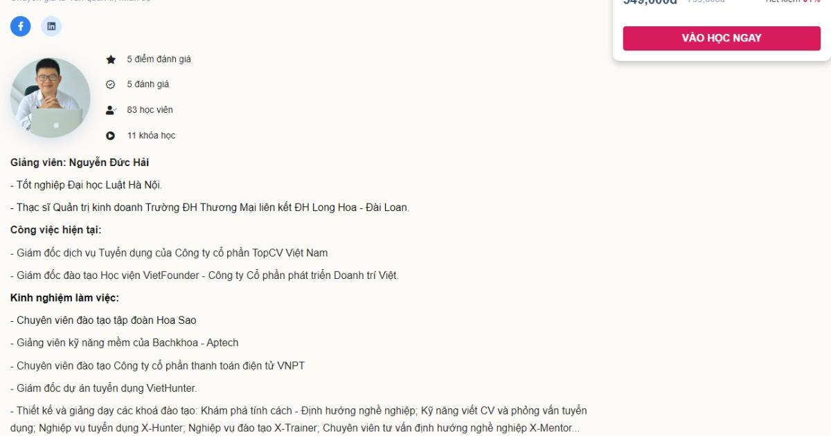 Profile giảng viên khóa học Kỹ năng lãnh đạo