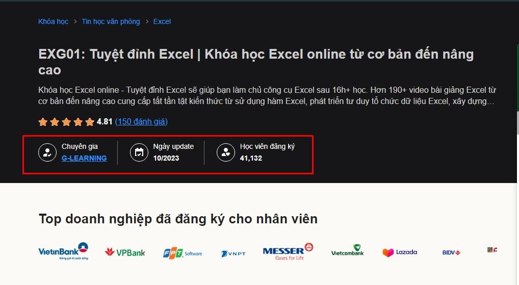 Khóa học Excel từ cơ bản đến nâng cao