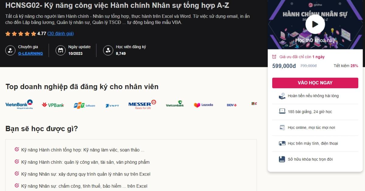 Khóa học Kỹ năng công việc Hành chính nhân sự tổng hợp từ A-Z