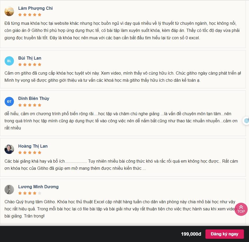 Những đánh giá của khách hàng về khóa học
