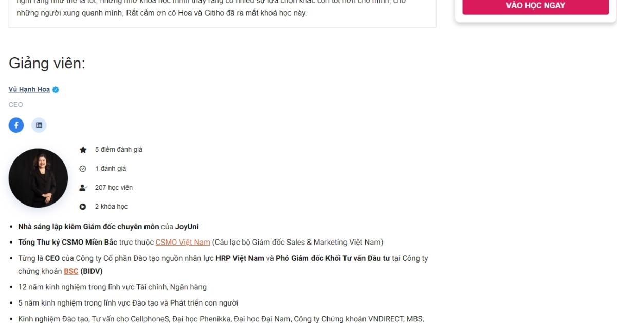 Profile giảng viên “xịn sò” trên nền tảng giáo dục Gitiho