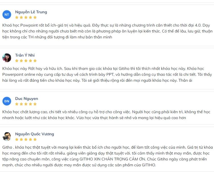 Đánh giá 5 sao từ học viên về khóa học