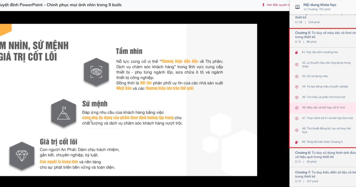 Nội dung về Tư duy màu sắc, font chữ trong thiết kế trong khóa học