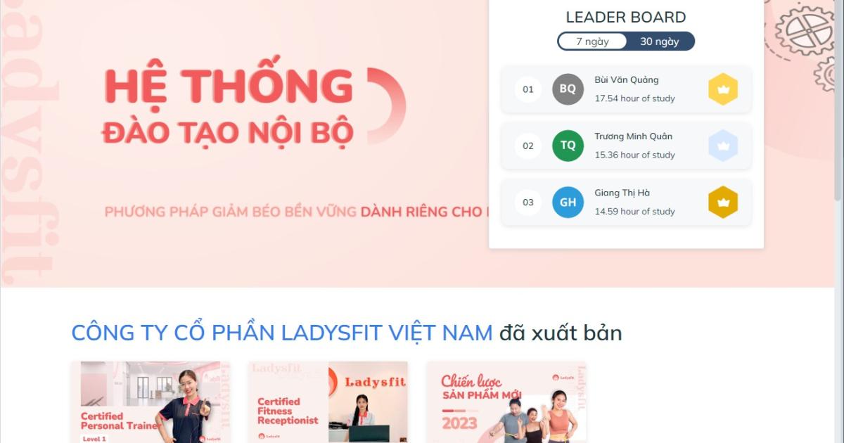 Giao diện hệ thống học tập trực tuyến của Ladysfit