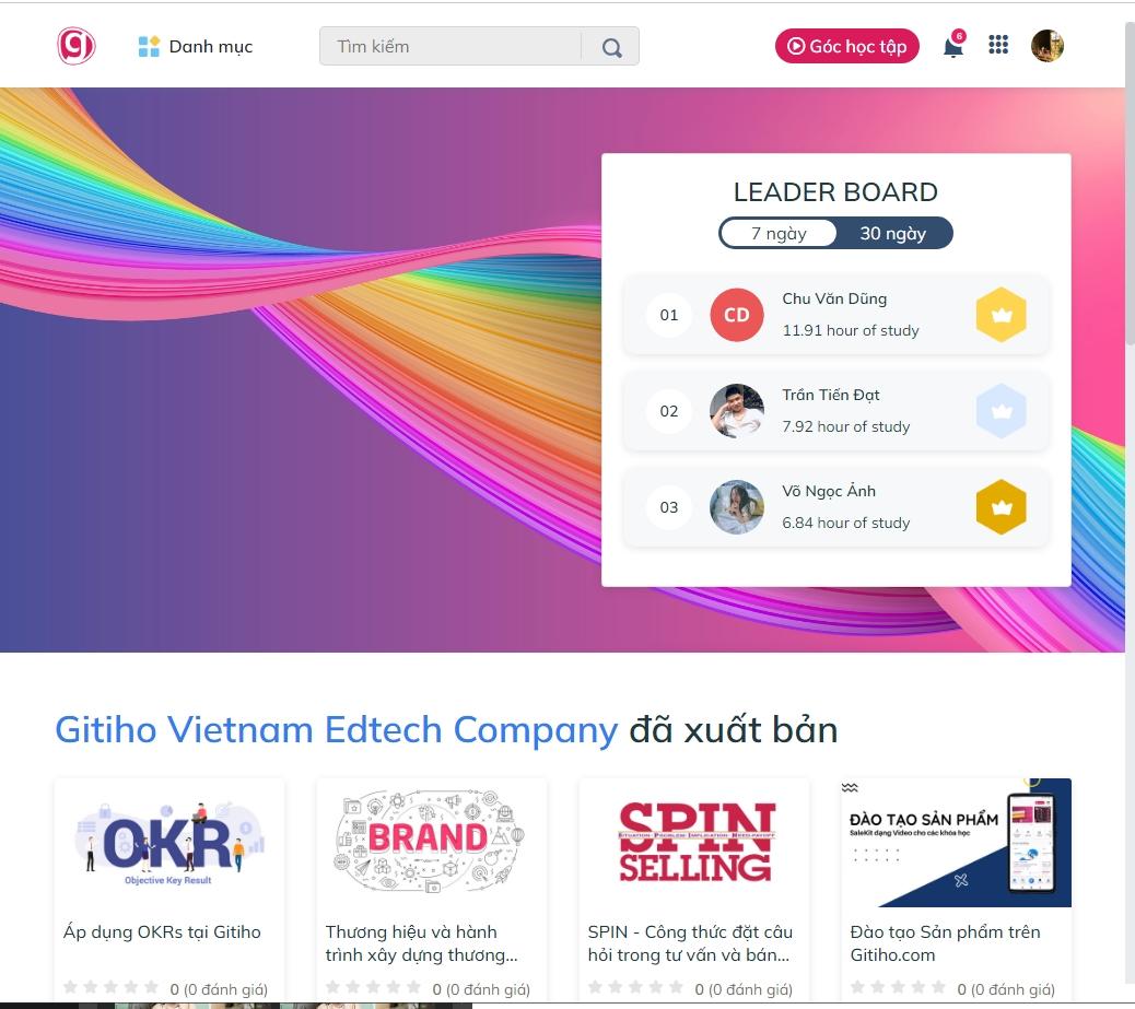 Giao diện hệ thống LMS Gitiho for Leading Business