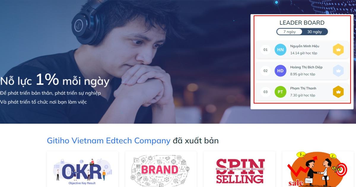 Giao diện hệ thống học tập Gitiho for Leading Business