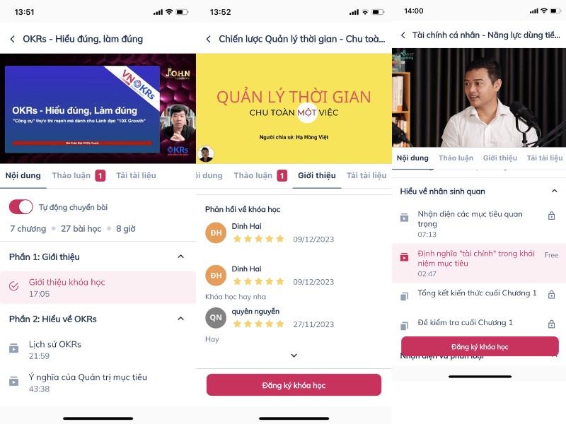 Các khóa học đều phù hợp học tập trên thiết bị di động