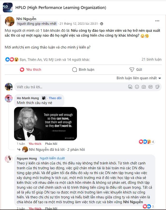 Nếu công ty đào tạo nhân viên quá xuất sắc thì có sợ họ nghỉ việc làm công ty khác không?, sếp Gitiho nói thẳng: thậm tệ hơn là không đào tạo, nhân viên trì trệ và không cải tiến trong công việc