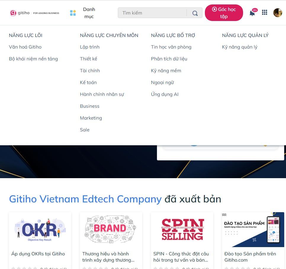 Gitiho có sẵn 500+ khóa học đa dạng các lĩnh vực