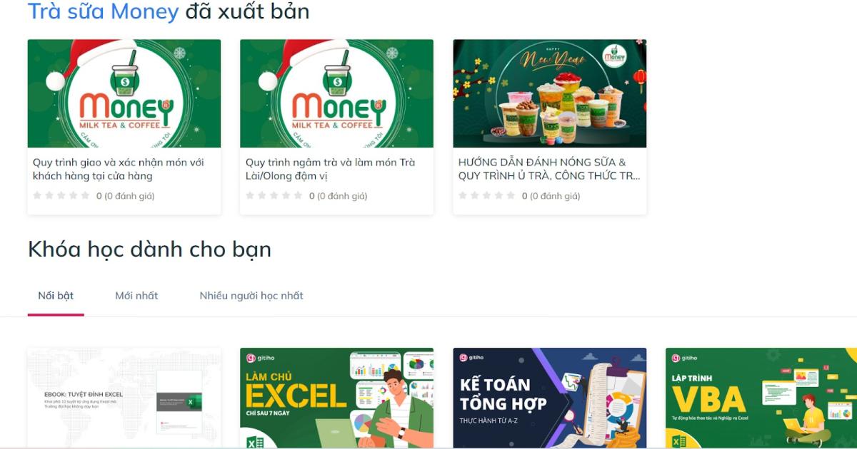Một số khóa học Trà sữa Money đã xuất bản