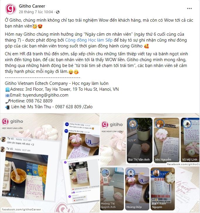 Gitiho tạo ra “trải nghiệm wow” đến nhân viên bằng hành động ghi nhận cống hiến của họ thông qua “Ngày cảm ơn nhân viên”
