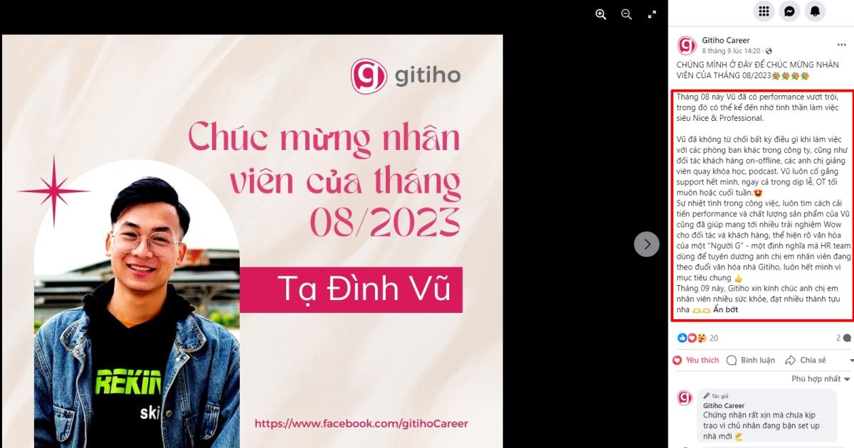 Gitiho luôn có những cách để ghi nhận sự đóng góp của nhân viên đối với sự phát triển của tổ chức