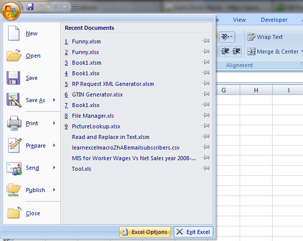 Cách hiện thanh kéo trong Excel phiên bản 2007