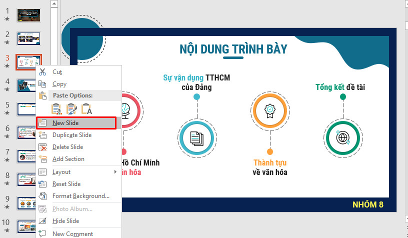 Cách chèn thêm trang chiếu slide mới trên máy tính cách 1-2