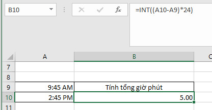 hàm trừ giờ trong excel