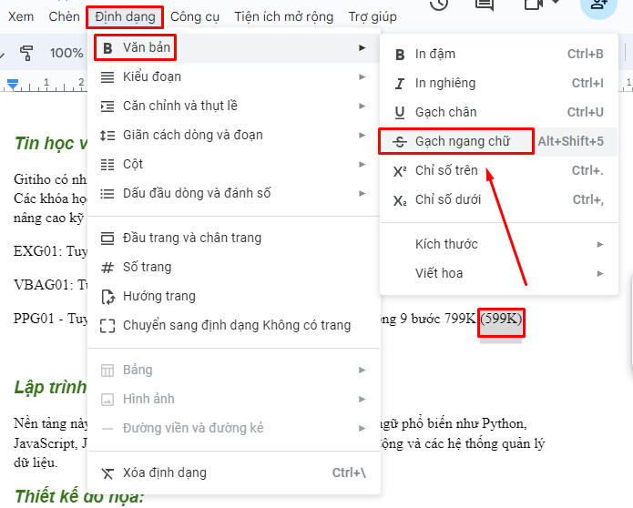 Cách gạch ngang chữ trong Google Doc trên máy tính 2