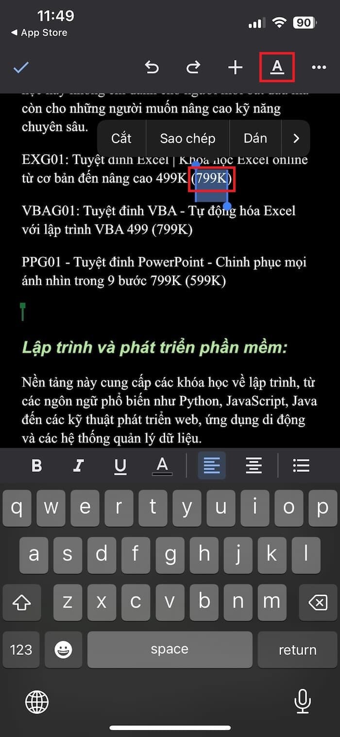 Cách gạch ngang chữ trong Google Doc trên điện thoại 3