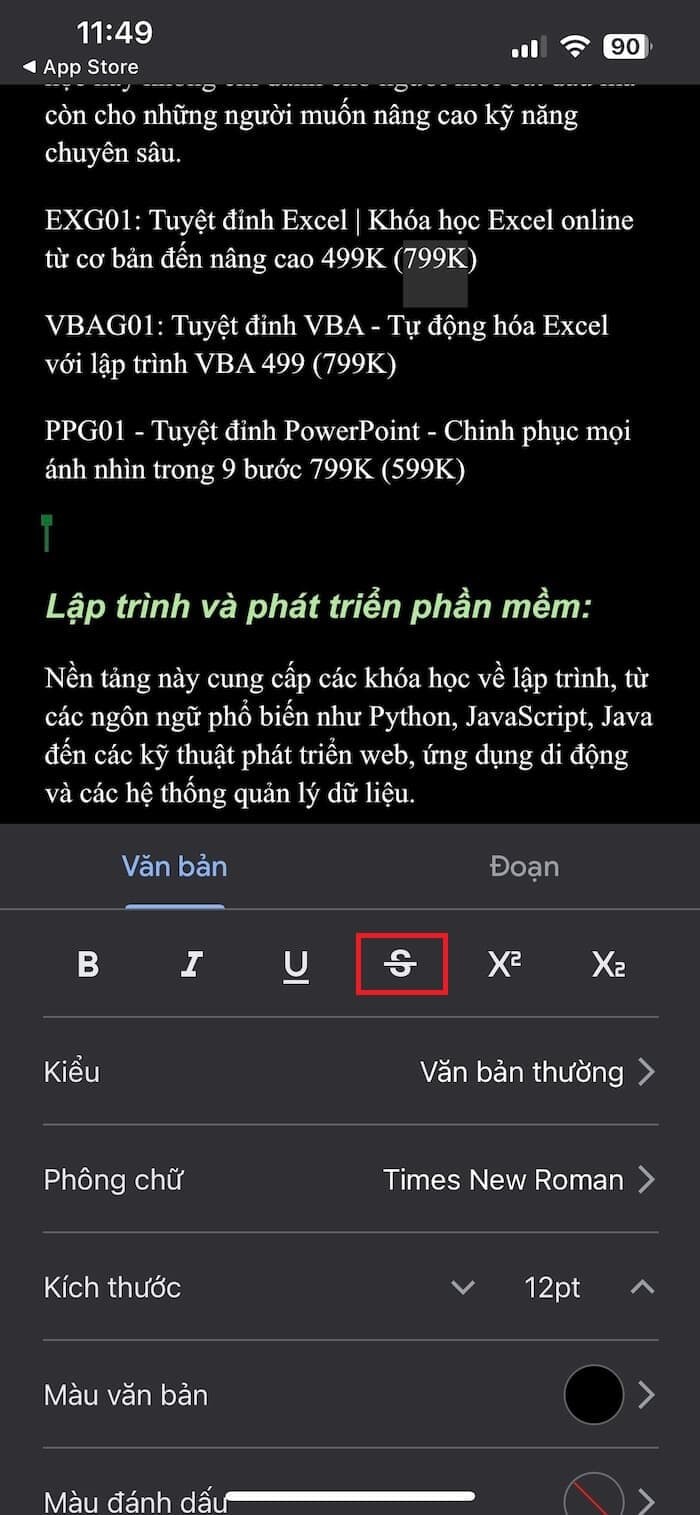 Cách gạch ngang chữ trong Google Doc trên điện thoại 4