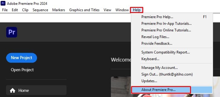 Cách kiểm tra bản quyền Adobe Premiere 2