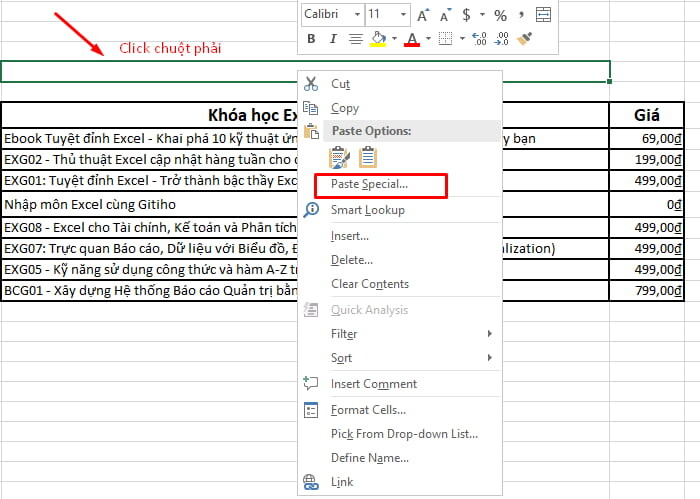 Chọn vùng cần sao chép trong Excel