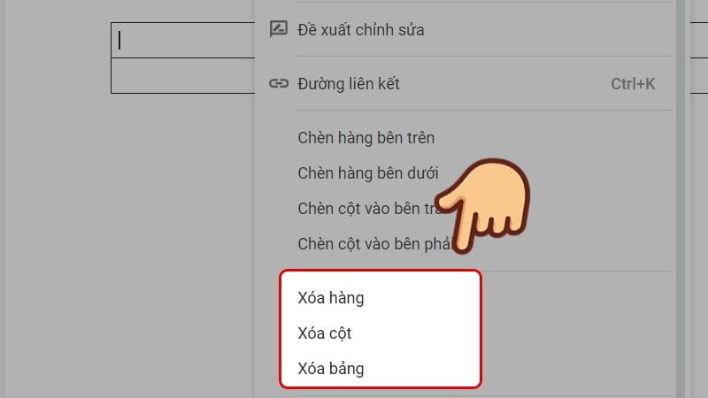 Xóa hàng, cột, bảng trong Google Docs