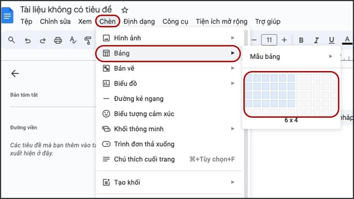 Chèn bảng vào tài liệu Google Docs 2