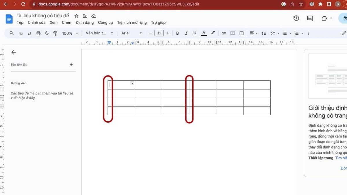 Định dạng bảng trong Google docs 2