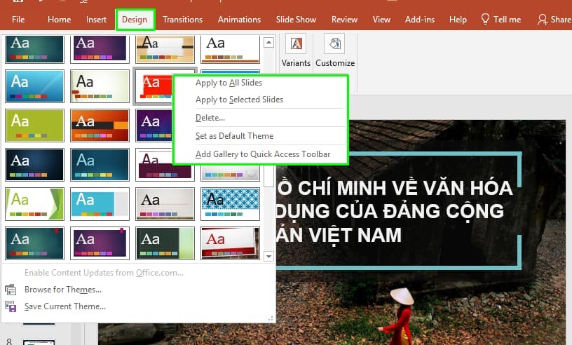 Cách thay phông nền Powerpoint bằng công cụ Design 3