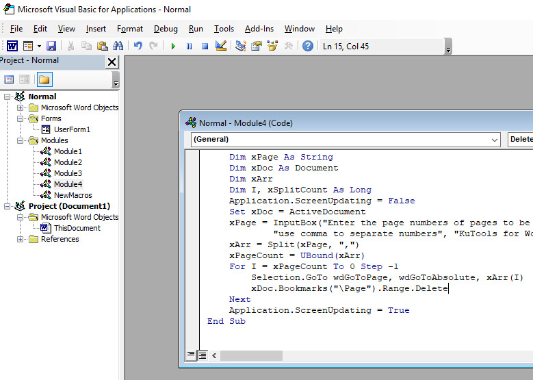 How to delete multiple pages automatically using VBA 2