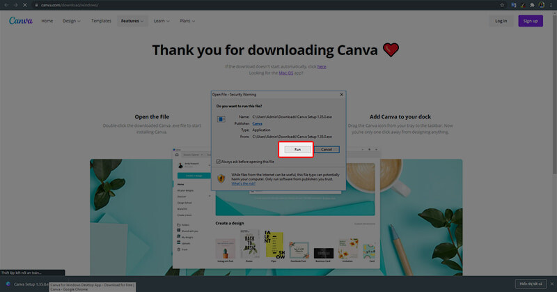Ứng dụng Canva trên máy tính