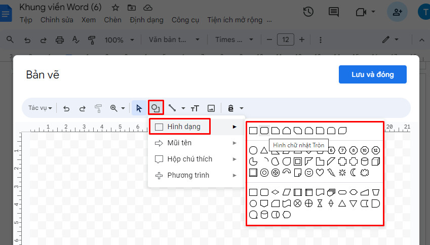 Dùng công cụ Drawing trên Google Docs để vẽ khung 2