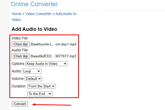 Ghép nhạc vào video bằng Onlineconverter bước 2
