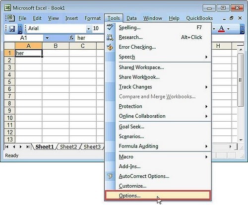 Cách ẩn/ hiển thị thanh trượt trong Excel 2003 1