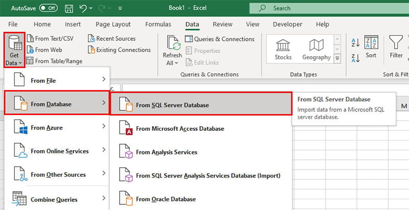 Cách kết nối SQL với Excel bước 1