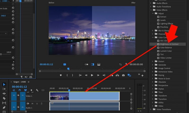 Cách chỉnh độ sáng video trong premiere 3