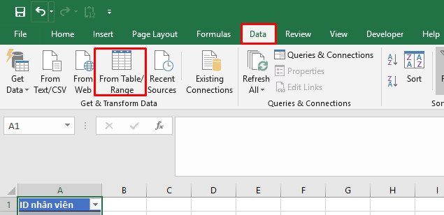 Mở giao diện Power Query