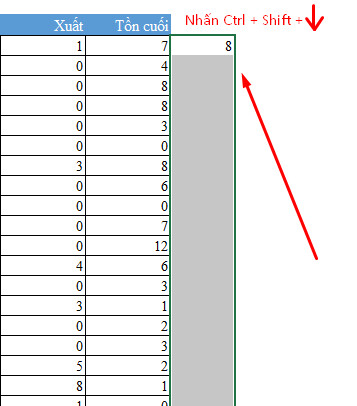 Nhấn phím tắt để chọn cả cột cần sao chép