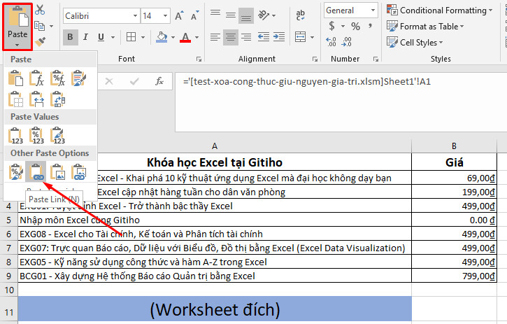 Cập nhật dữ liệu thủ công từ các sheet trong các file Excel khác nhau bằng công thức 2
