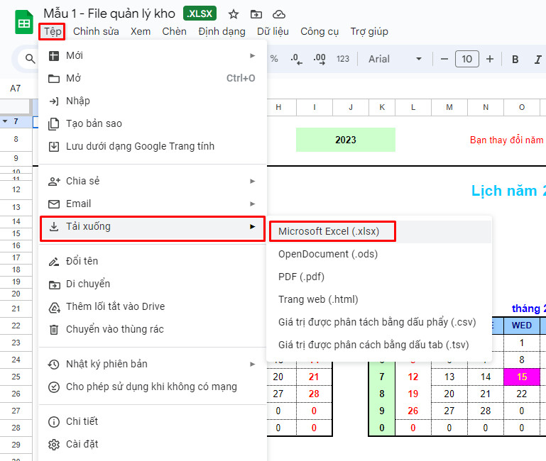 mẫu file nhập xuất kho bằng Excel