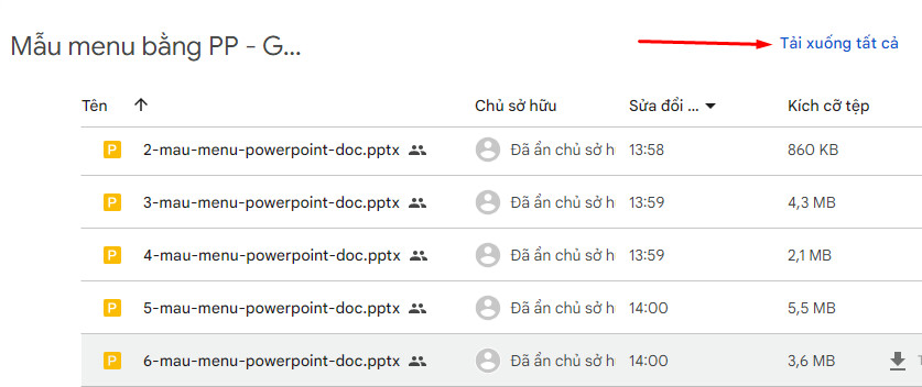 Cách tải các mẫu menu trên về máy