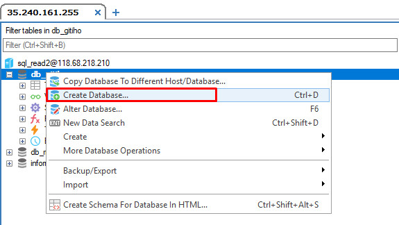 Tạo cơ sở dữ liệu trong SQL bằng nút chức năng 1