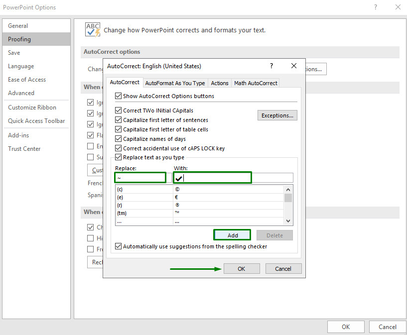 Tạo dấu tích trên Powerpoint bằng AutoCorrect Options 3